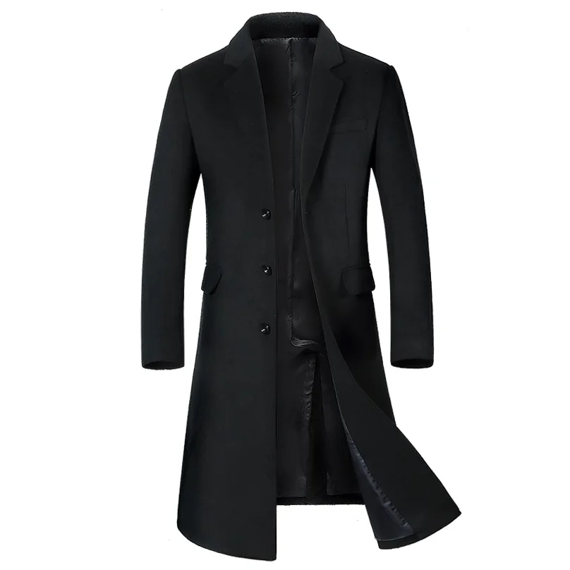 Men's Long Wool Blend Trench Coat with Shearling Fleece Winter Jacket - Image 4