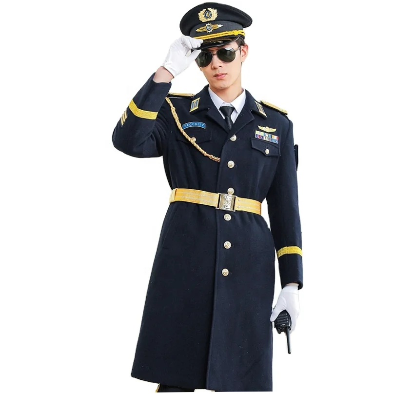 Security Guard Single Breasted Wool Overcoat Men Winter Long Coat - Image 2