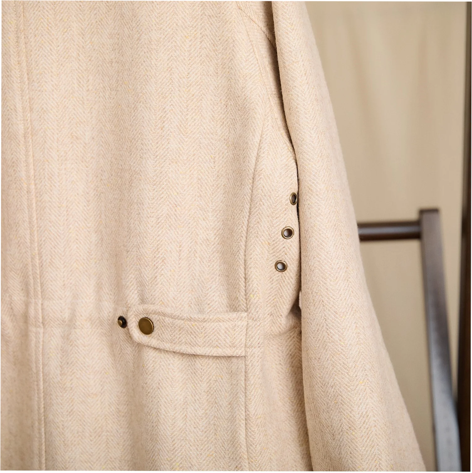Men's Vintage 100% Wool Square Collar Winter Safari Coat with Zipper - Image 5