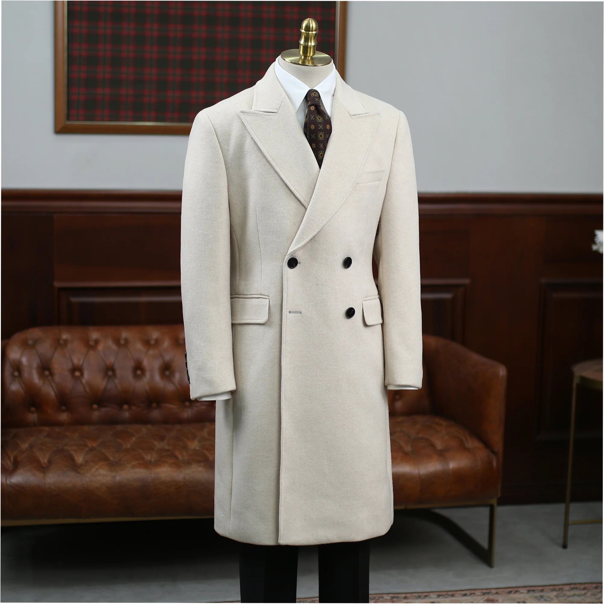 Men's Wool Cashmere Blend Double Breasted Peak Lapel Overcoat - Image 3