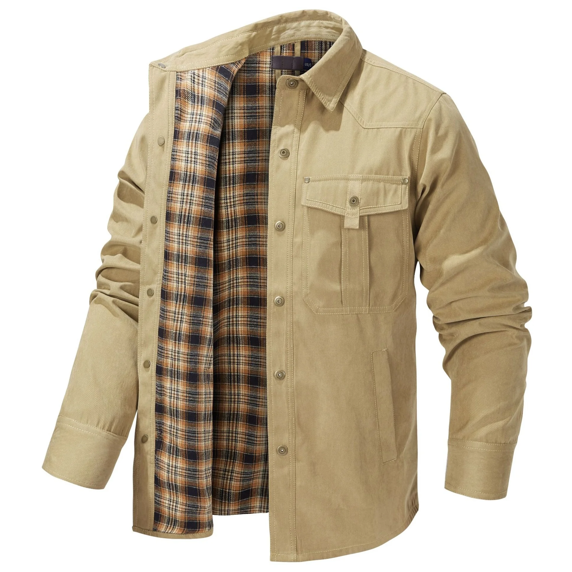 Men's Large Size Lapel Plaid Flannel Woven Wool Viscose Casual Coat - Image 10