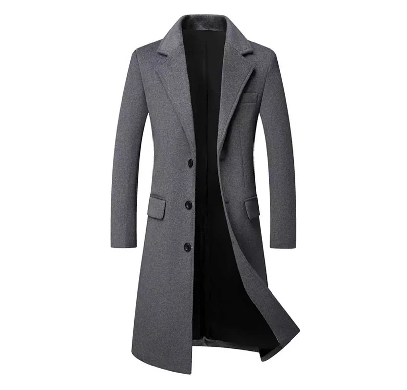 Men's Long Wool Blend Trench Coat with Shearling Fleece Winter Jacket - Image 6