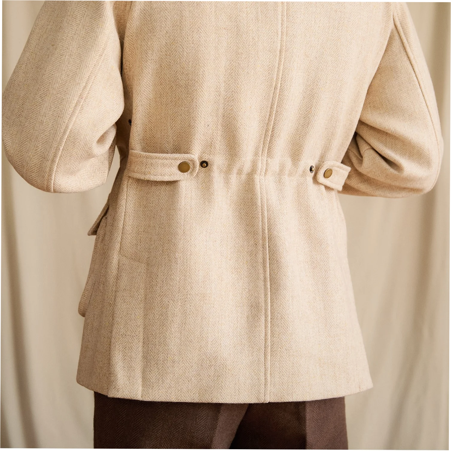 Men's Vintage 100% Wool Square Collar Winter Safari Coat with Zipper - Image 6