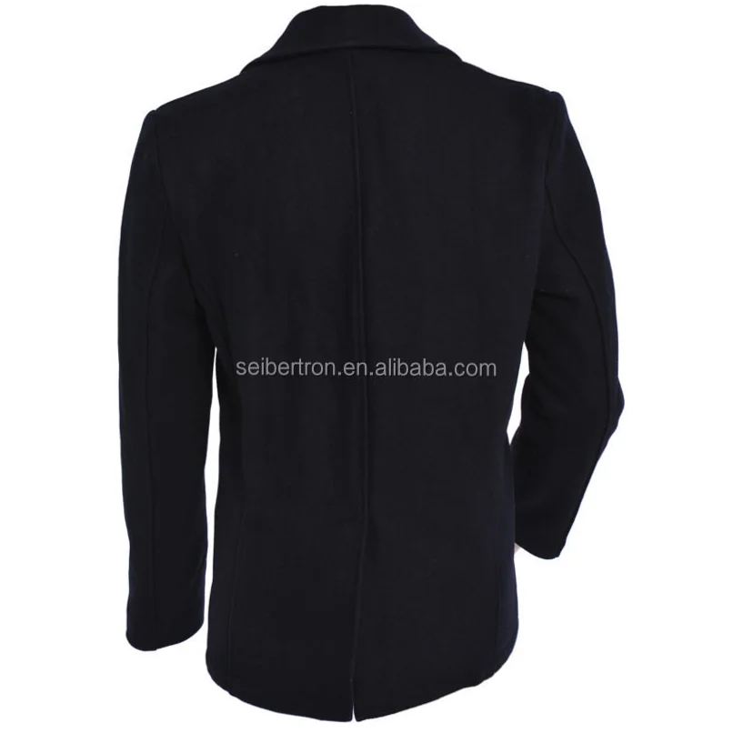 Men's Navy Wool Pea Coat Winter Jacket for Casual Outdoor Wear - Image 6