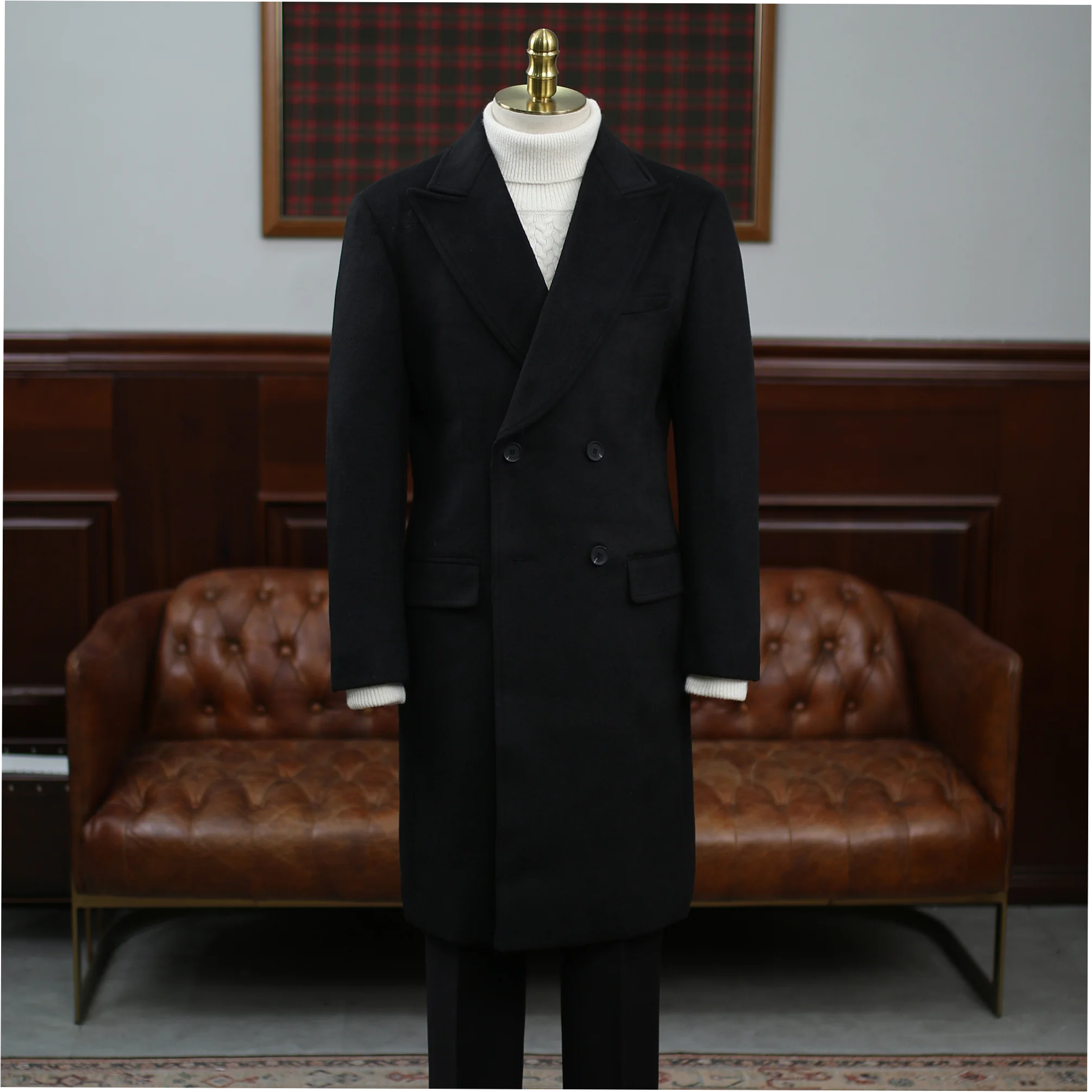 Men's Wool Cashmere Blend Double Breasted Peak Lapel Overcoat - Image 2