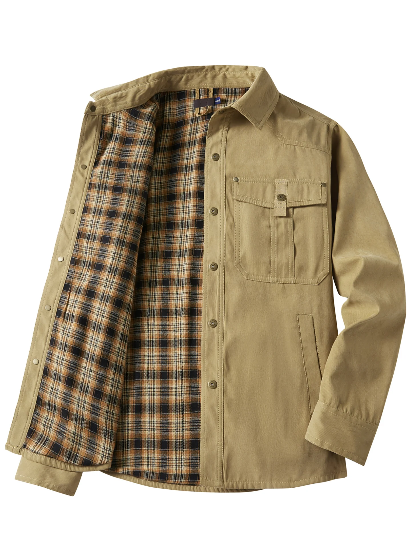 Men's Large Size Lapel Plaid Flannel Woven Wool Viscose Casual Coat - Image 3
