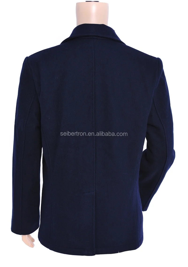 Men's Navy Wool Pea Coat Winter Jacket for Casual Outdoor Wear - Image 7