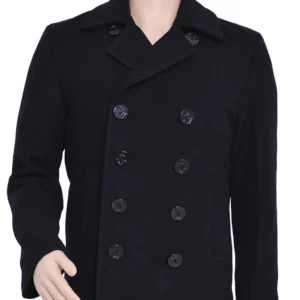 Men's Navy Wool Pea Coat Winter Jacket for Casual Outdoor Wear