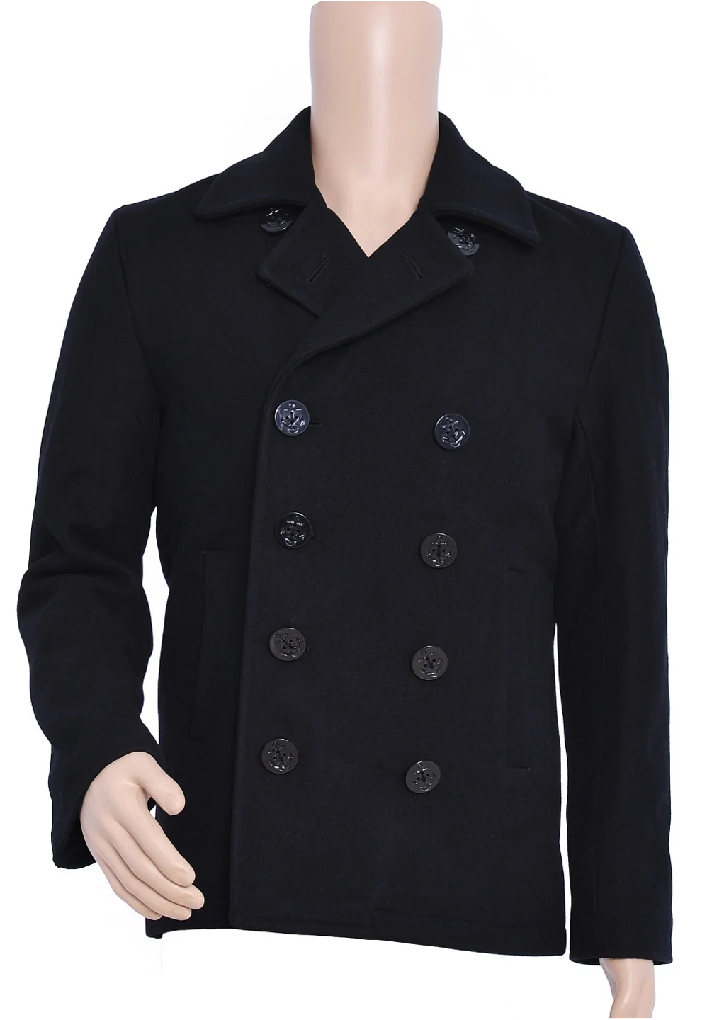 Men's Navy Wool Pea Coat Winter Jacket for Casual Outdoor Wear