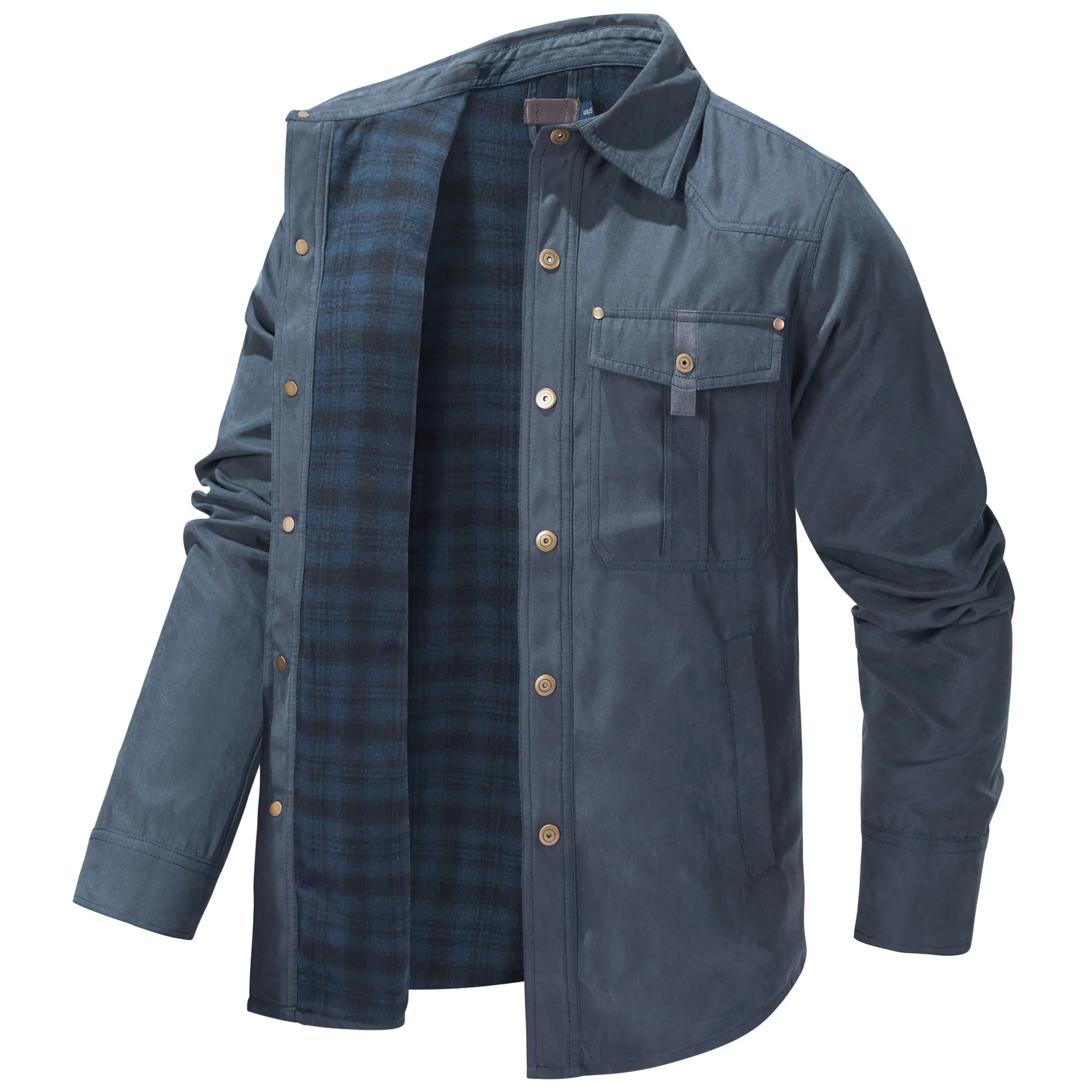 Men's Large Size Lapel Plaid Flannel Woven Wool Viscose Casual Coat - Image 11