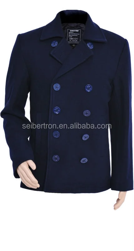 Men's Navy Wool Pea Coat Winter Jacket for Casual Outdoor Wear - Image 4