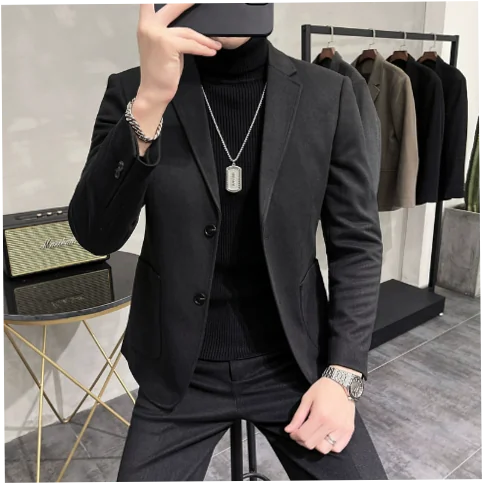 Men's Thickened Starry Sky Tweed Wool Coat with Mandarin Collar